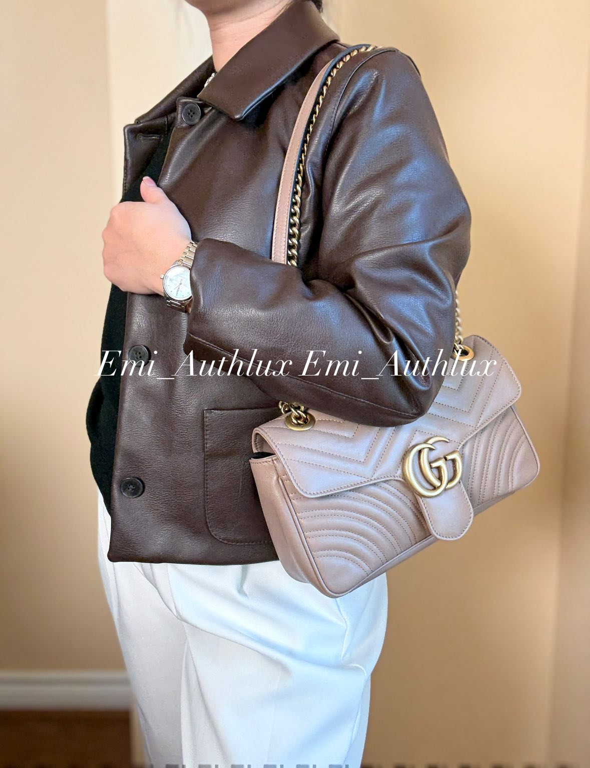 GUCCI Beige Marmont Matelasse Small Shoulder Bag