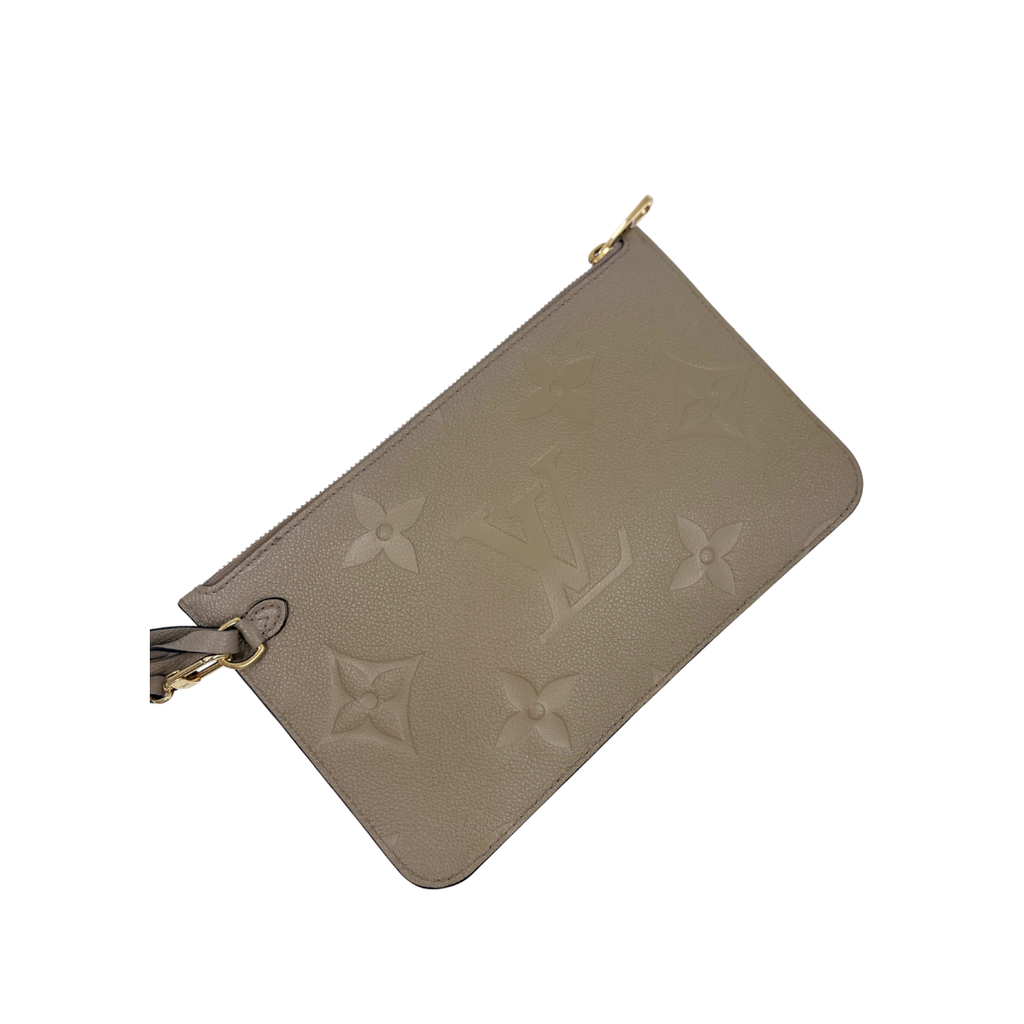LOUIS VUITTON Neverfull pouch empreinte dove color (Microchipped)