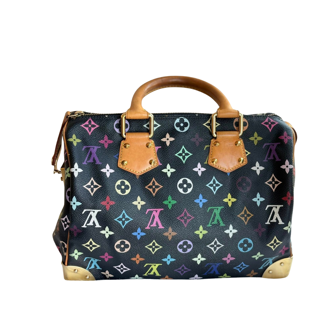 LOUIS VUITTON Takashi Murakami Monogram Multicolor Speedy 30 in black color
