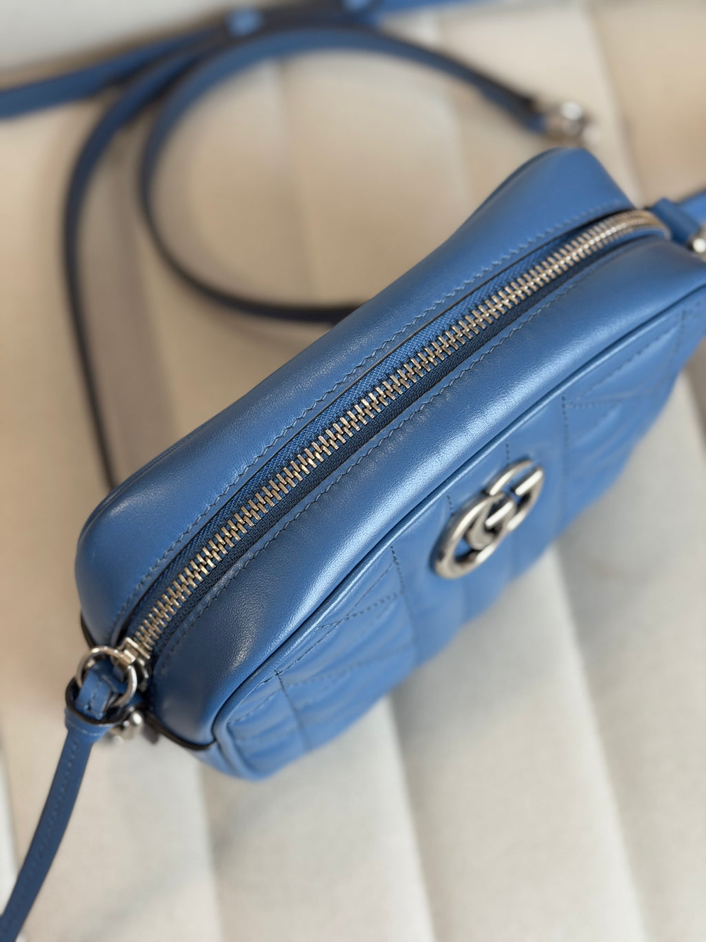 GUCCI Marmont Mini Camera Bag – Blue Leather