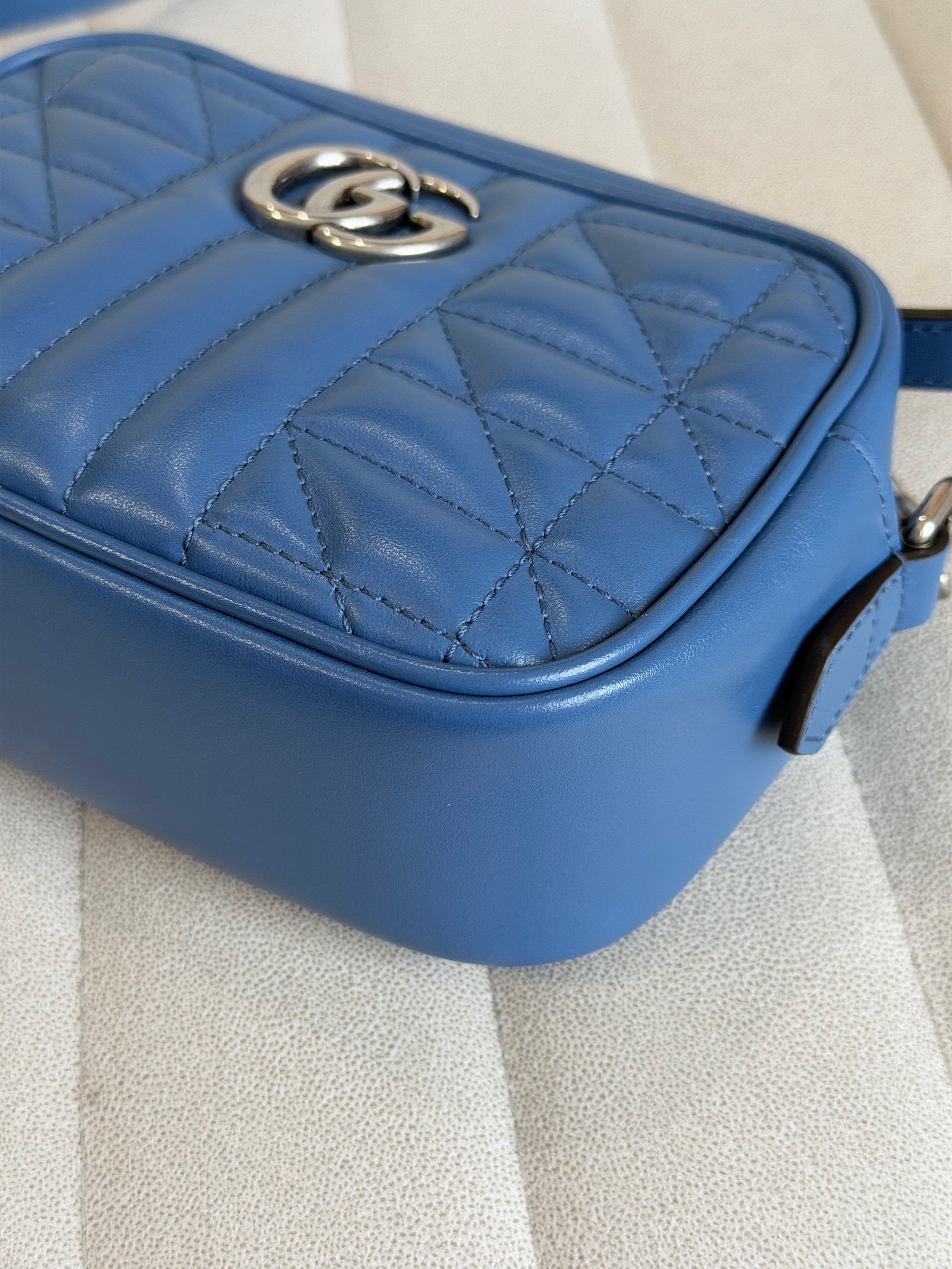 GUCCI Marmont Mini Camera Bag – Blue Leather