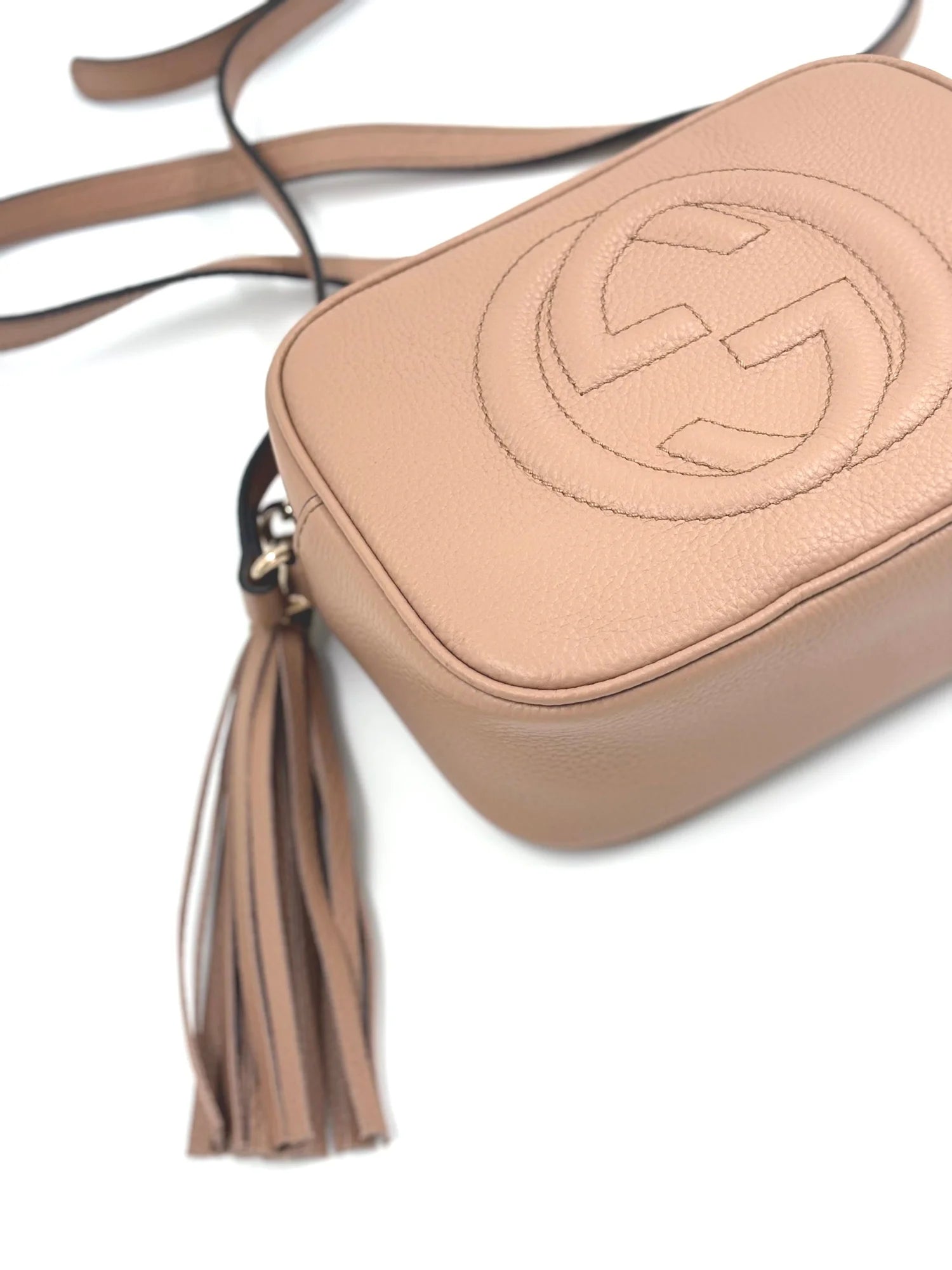 GUCCI Beige Pebbled Calfskin Small Soho Disco