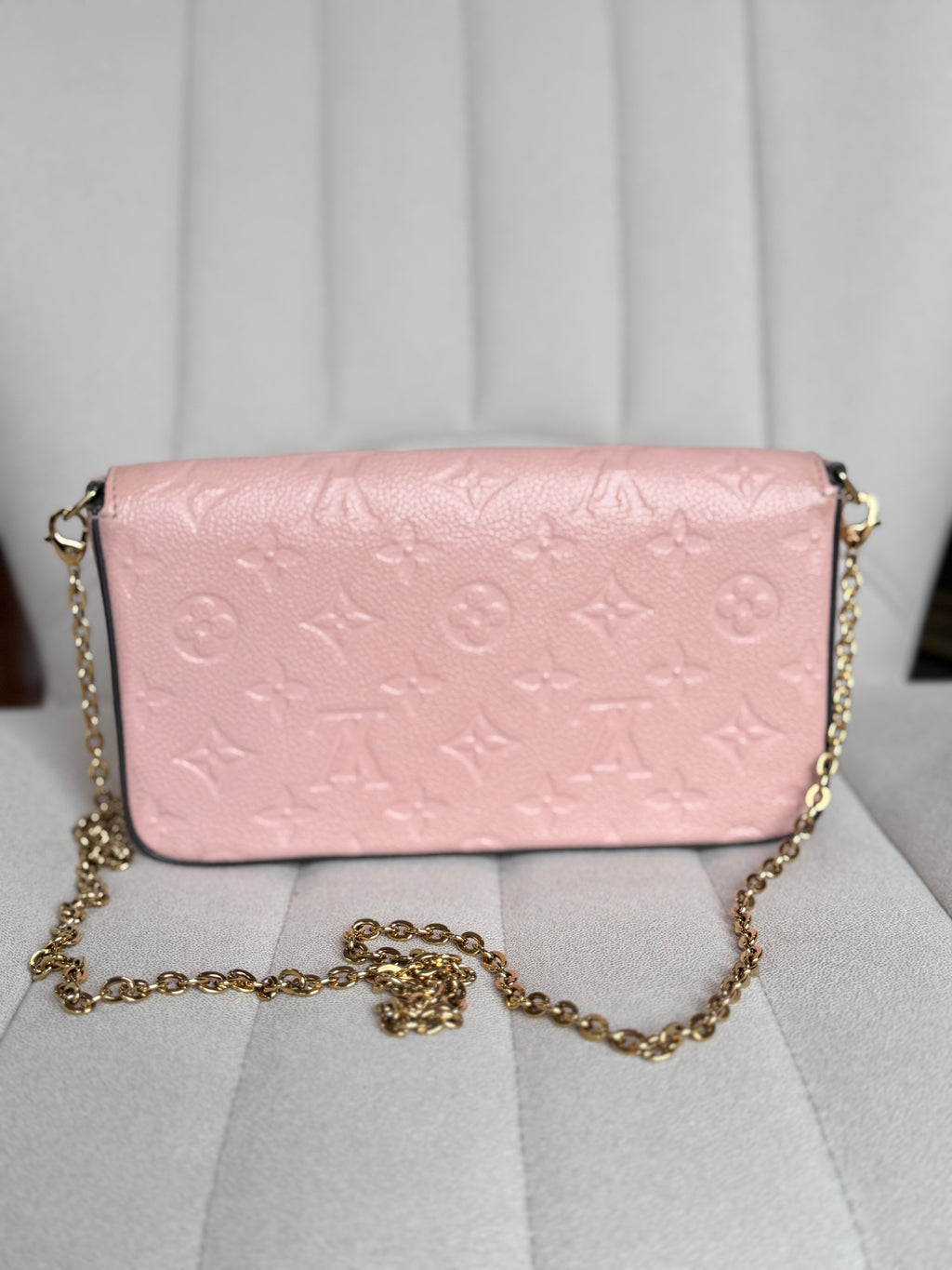 LOUIS VUITTON Pink Monogram Empreinte Leather Félicie Pochette (with inserts)