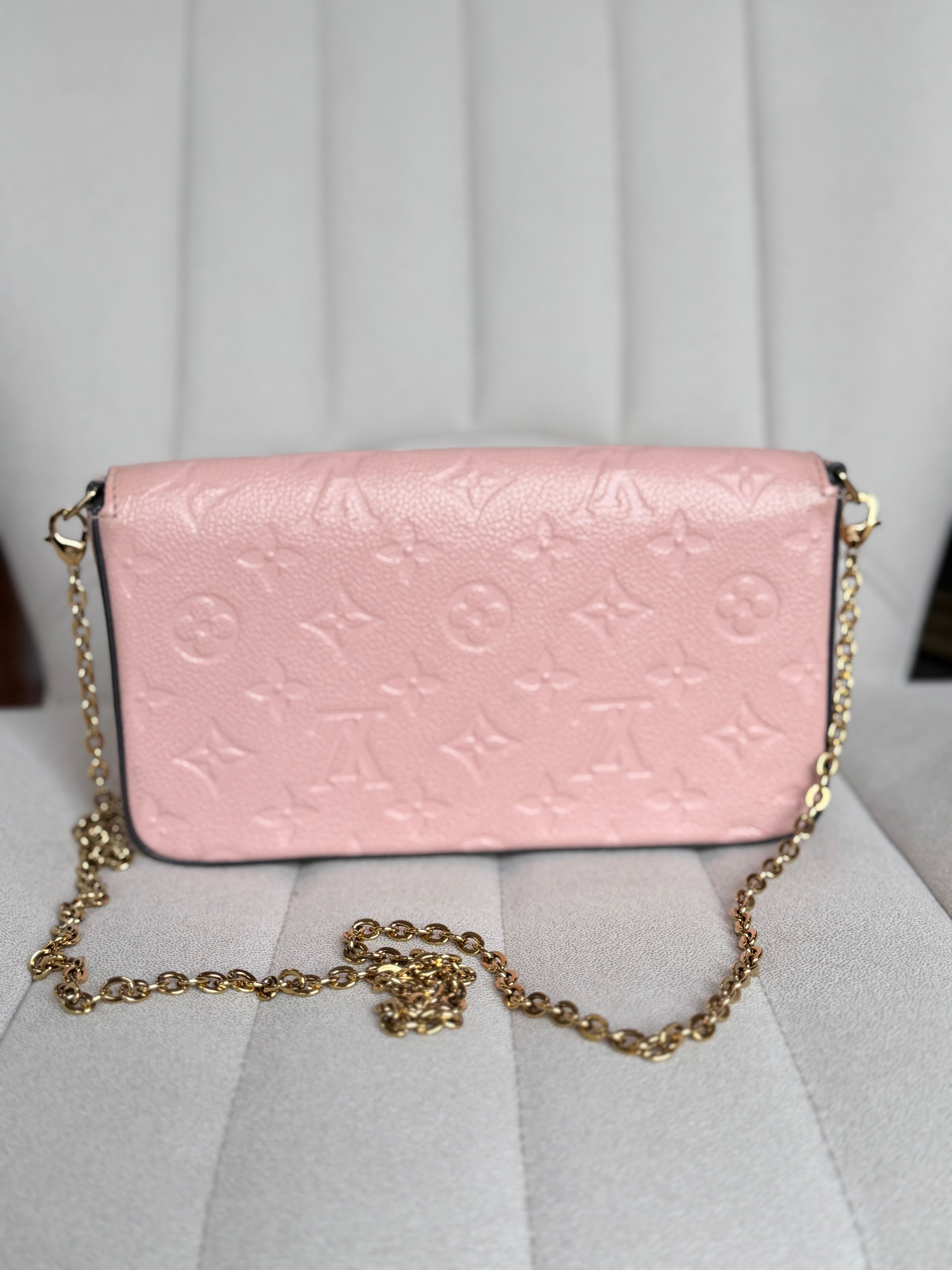 LOUIS VUITTON Pink Monogram Empreinte Leather Félicie Pochette (with inserts)