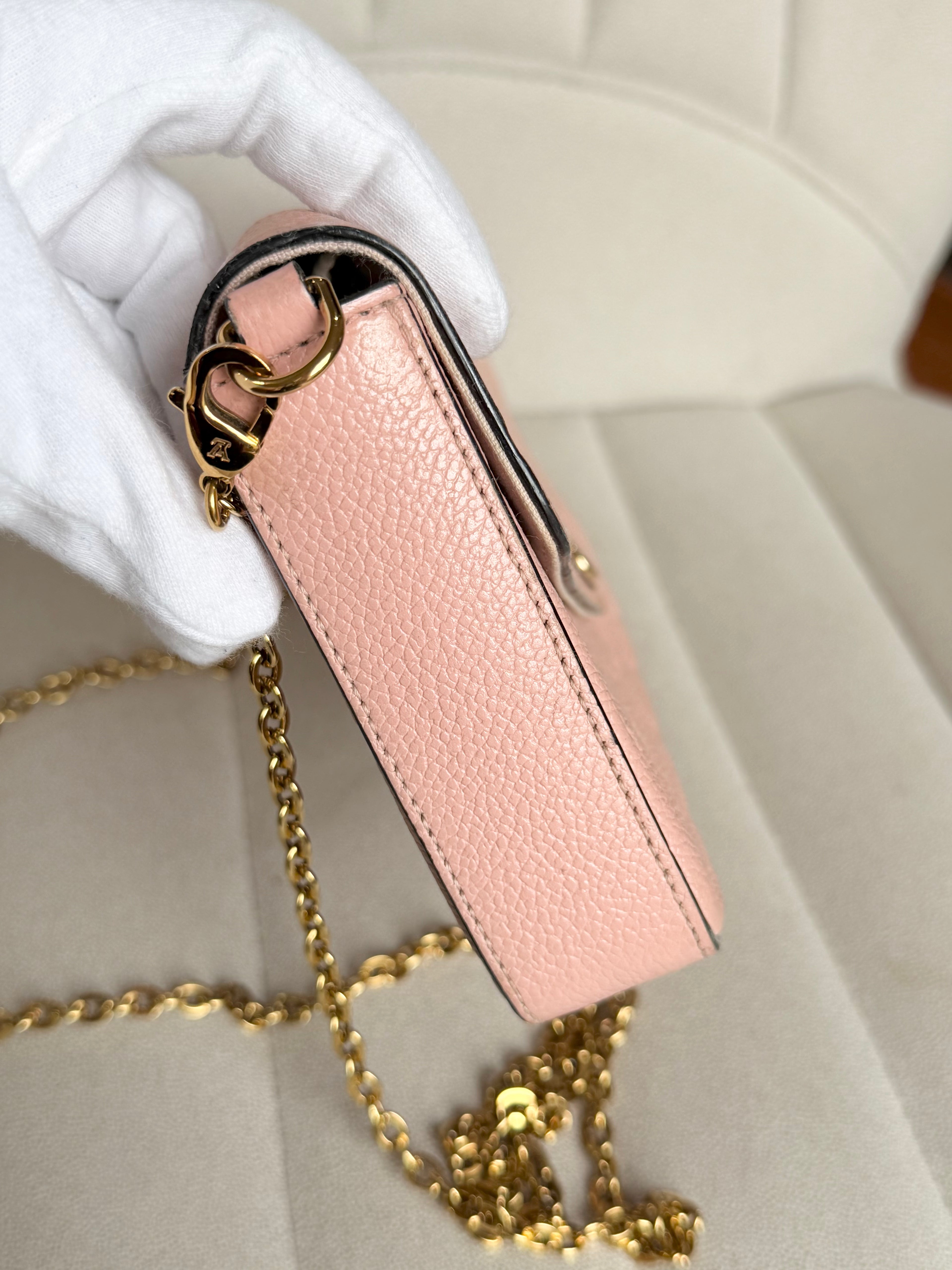 LOUIS VUITTON Pink Monogram Empreinte Leather Félicie Pochette (with inserts)