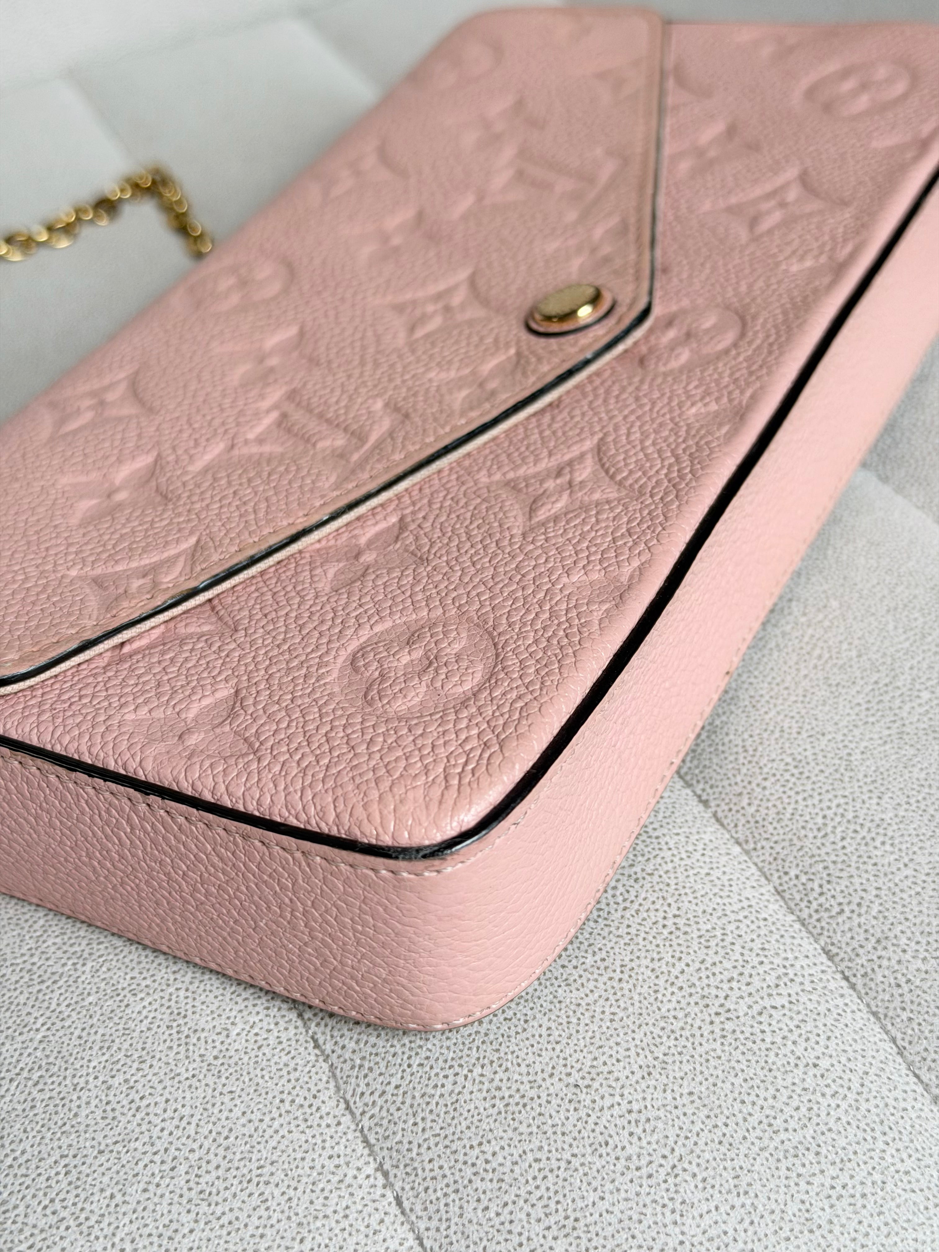 LOUIS VUITTON Pink Monogram Empreinte Leather Félicie Pochette (with inserts)