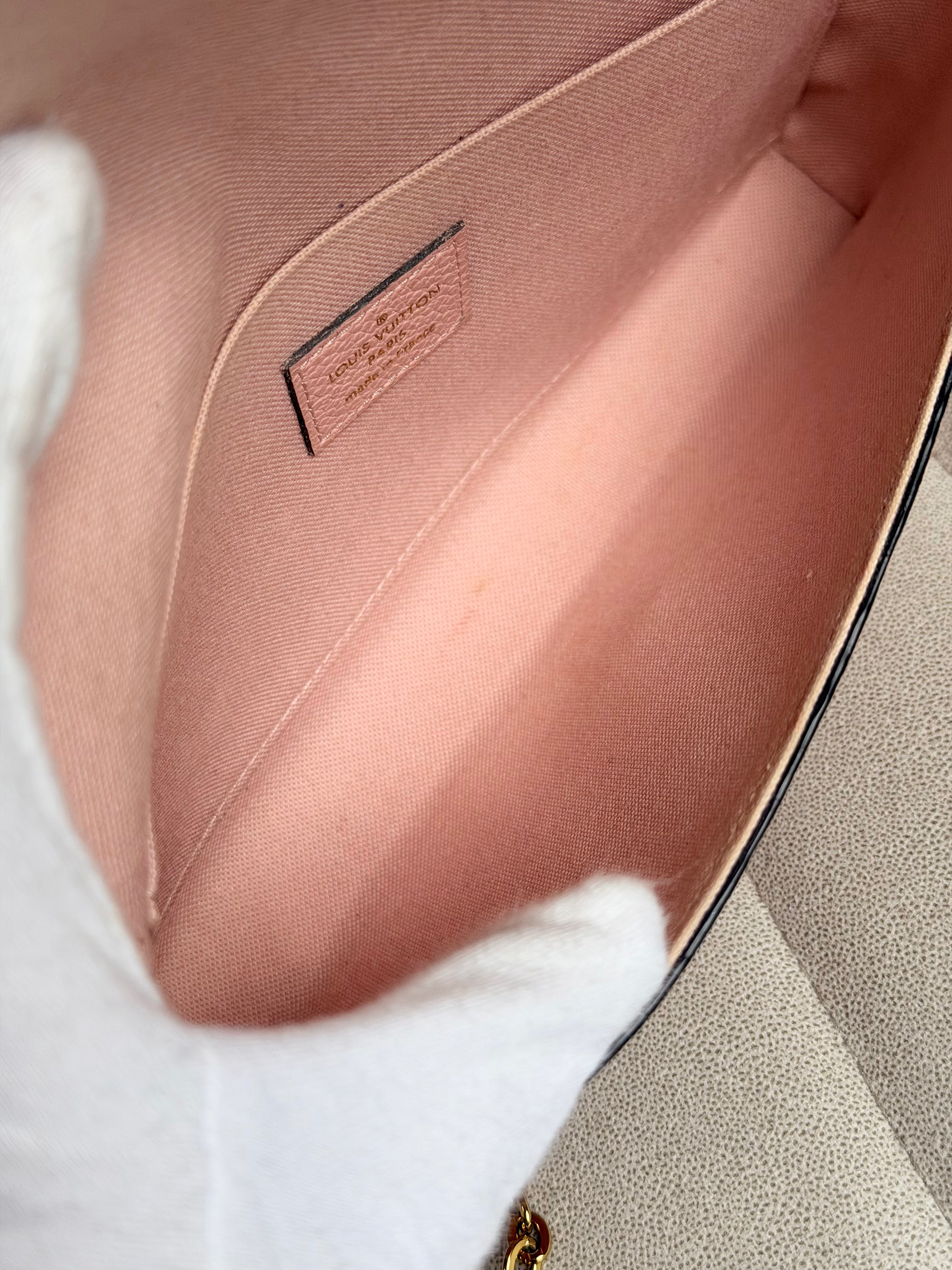 LOUIS VUITTON Pink Monogram Empreinte Leather Félicie Pochette (with inserts)