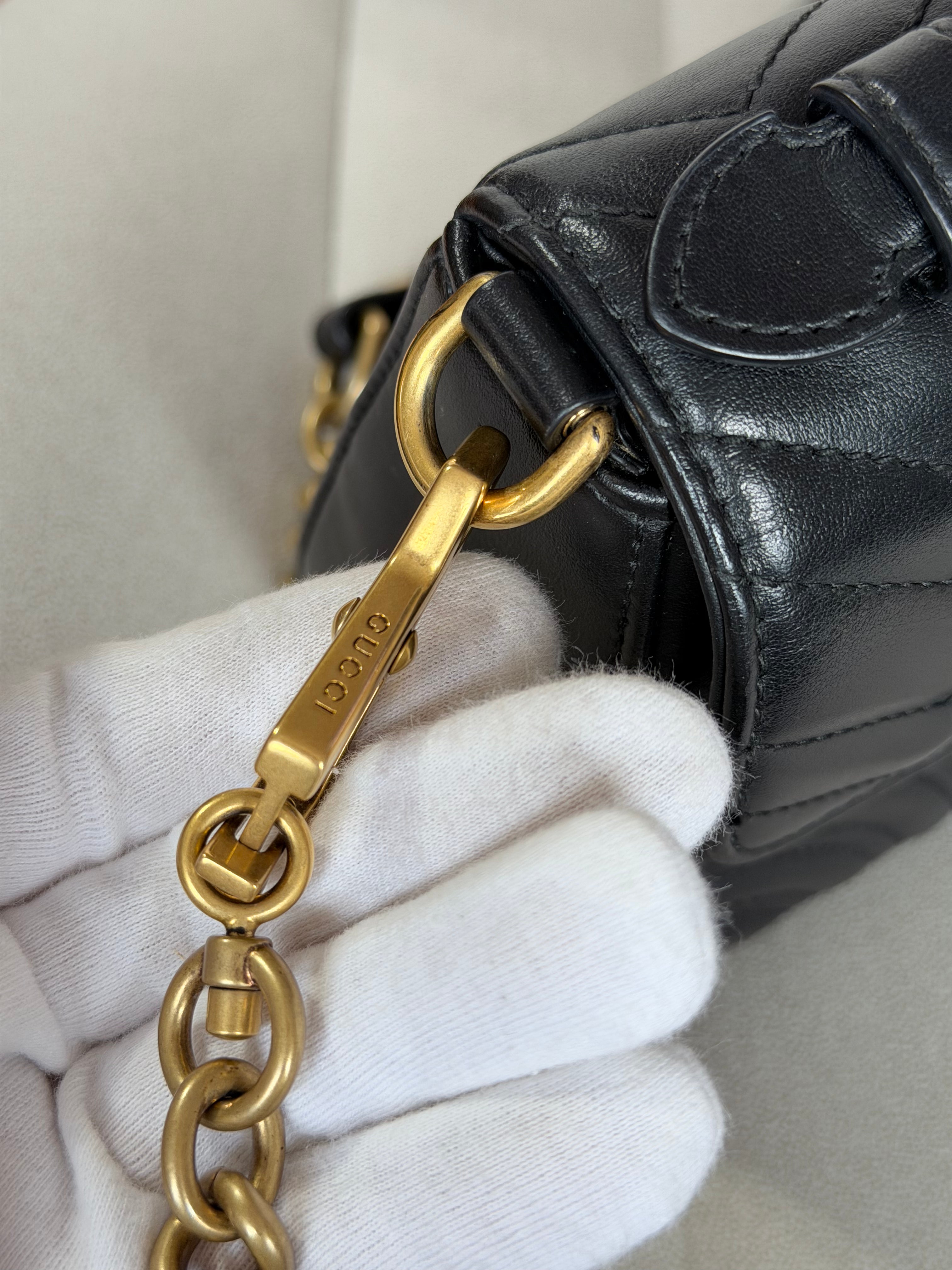 GUCCI marmont mini top handle in black leather
