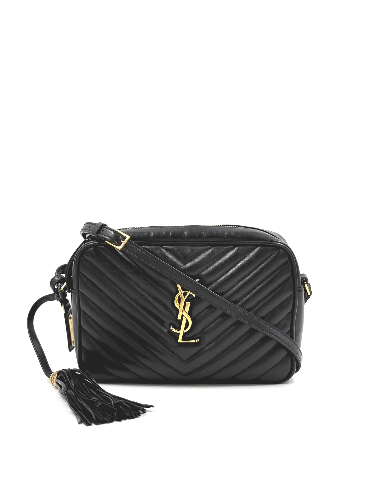 SAINT LAURENT Black lou camera bag in quilted leather (gold hardware)