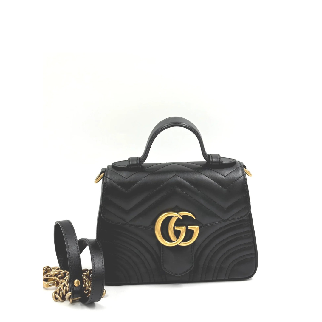 GUCCI marmont mini top handle in black leather